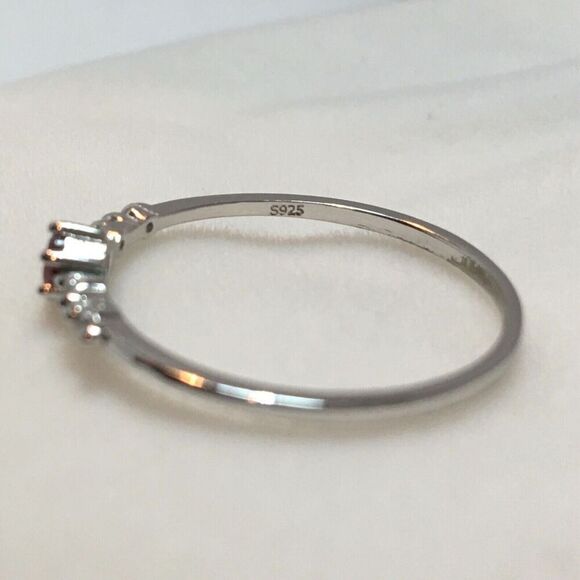 Sterling Silver Ring Size 7.75 925 Thin Band Red Cubic Zirconia CZ Dainty - Flaw - Picture 3 of 15
